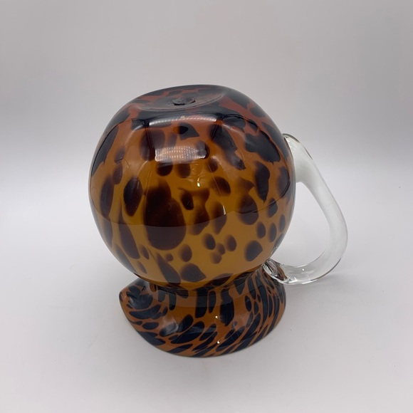 Gold & Spotted Black Hand Blown Glass Pitcher With Crystal Handle 7” - Picture 13 of 16